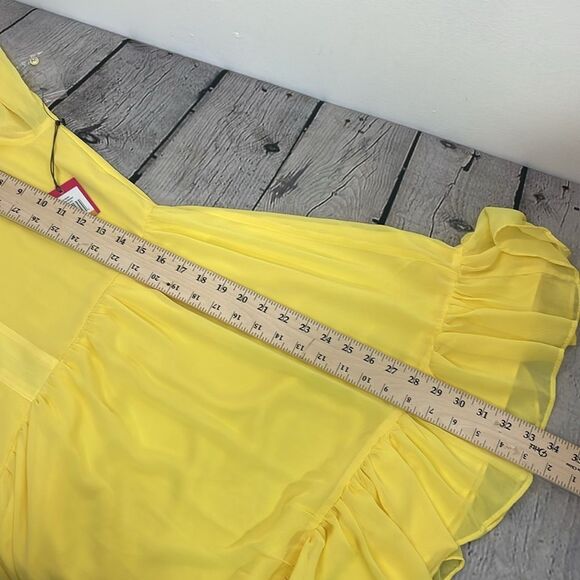 Vince Camuto Yellow Chiffon Dress Baby Doll Split neck tiered long sleeve Small - Picture 15 of 15
